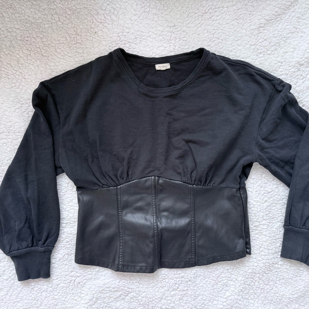 Anthropologie by Pilcro Faux Leather Corset Sweater